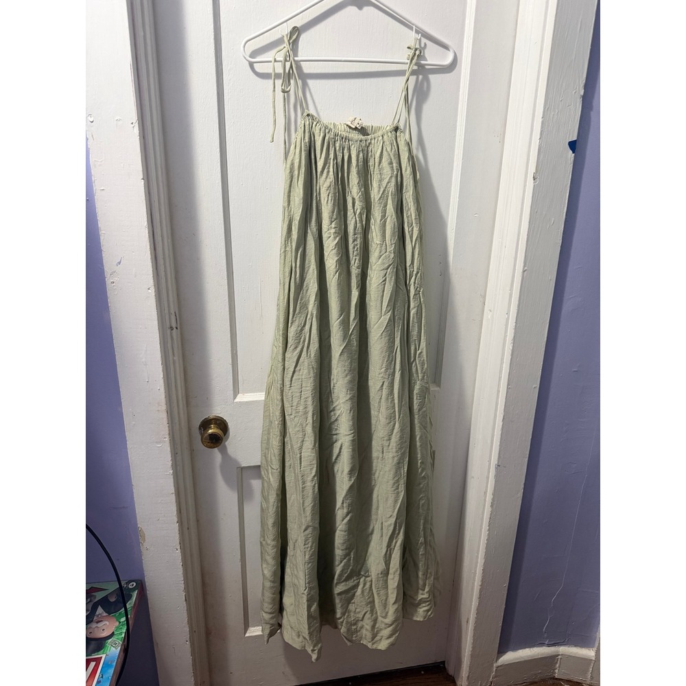 Mable Light Green Tank Maxi Dress Stretchy Bust Tie Straps Open Back Medium